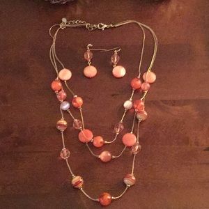 Peach beaded necklace with matching earrings